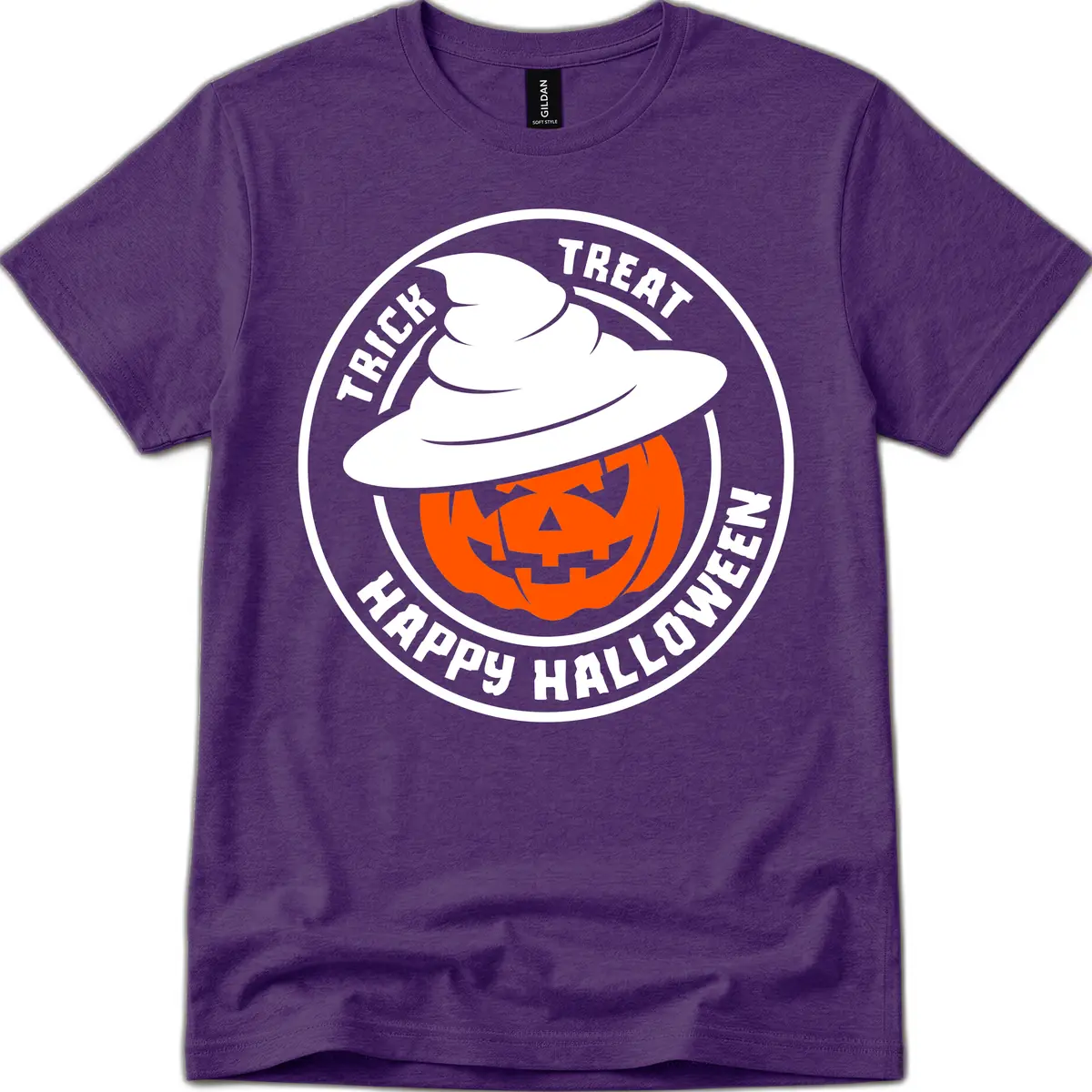 Happy Halloween Pumpkin Witch Hat T-Shirt in Purple