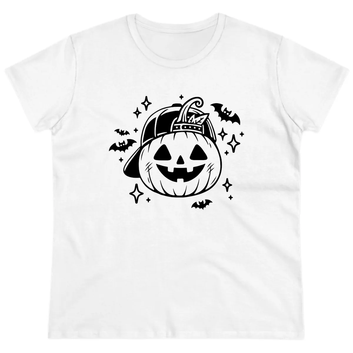 Cool Pumpkin In A Baseball Cap Ladies Tee in White