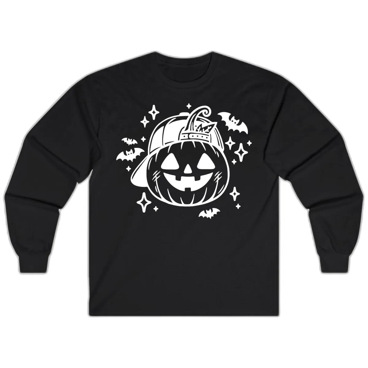Cool Pumpkin In A Baseball Cap Long Sleeve in Black