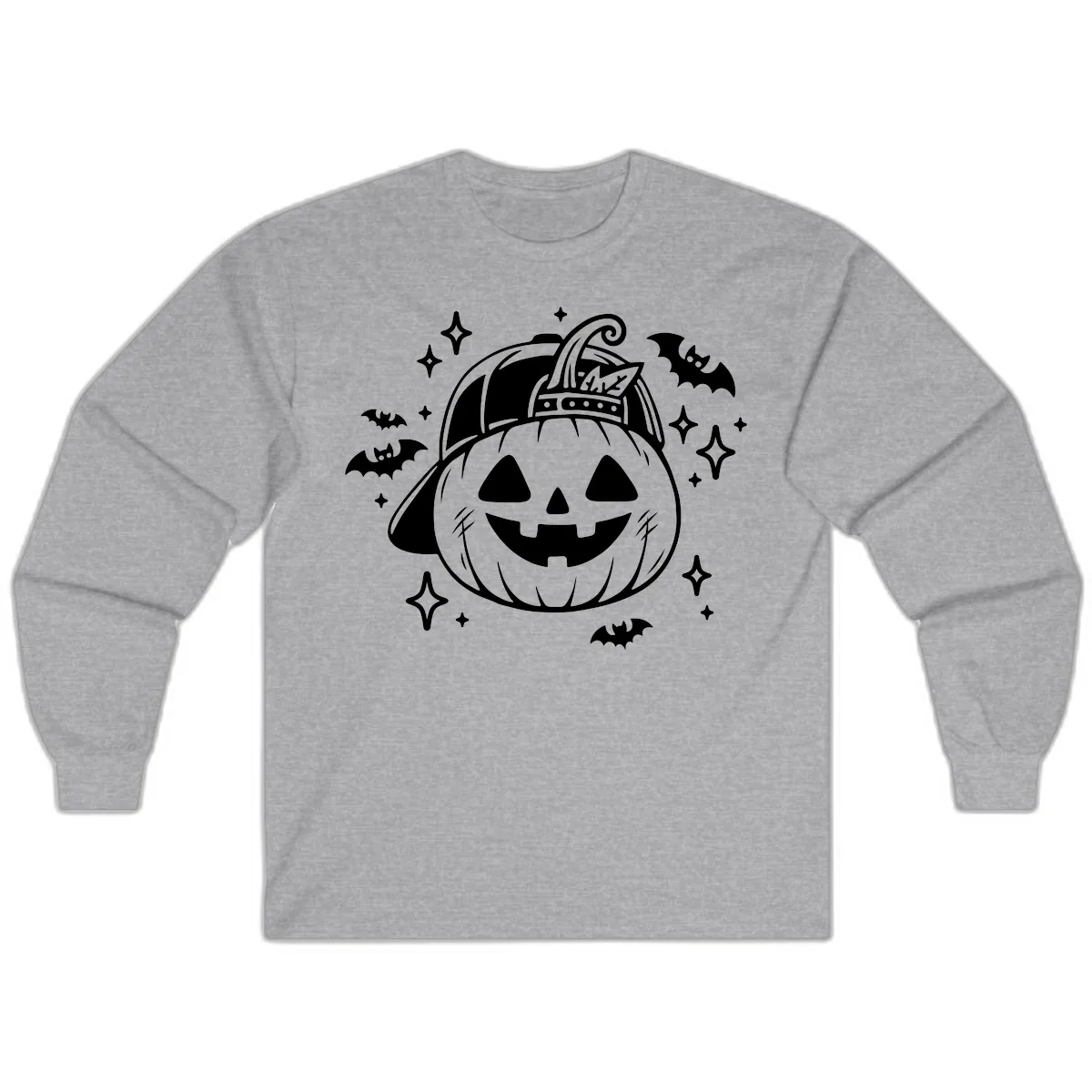 Cool Pumpkin In A Baseball Cap Long Sleeve in Sport Grey