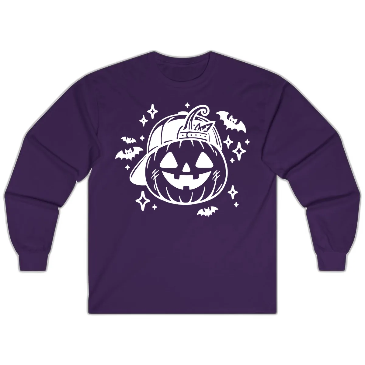 Cool Pumpkin In A Baseball Cap Long Sleeve in Purple