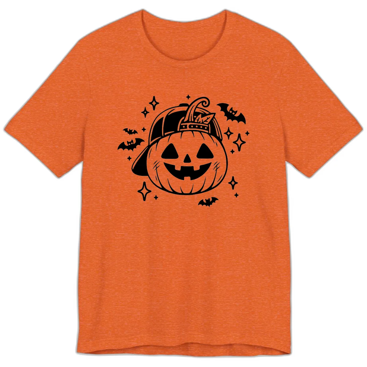 Cool Pumpkin In A Baseball Cap Premium T-Shirt in Heather Orange