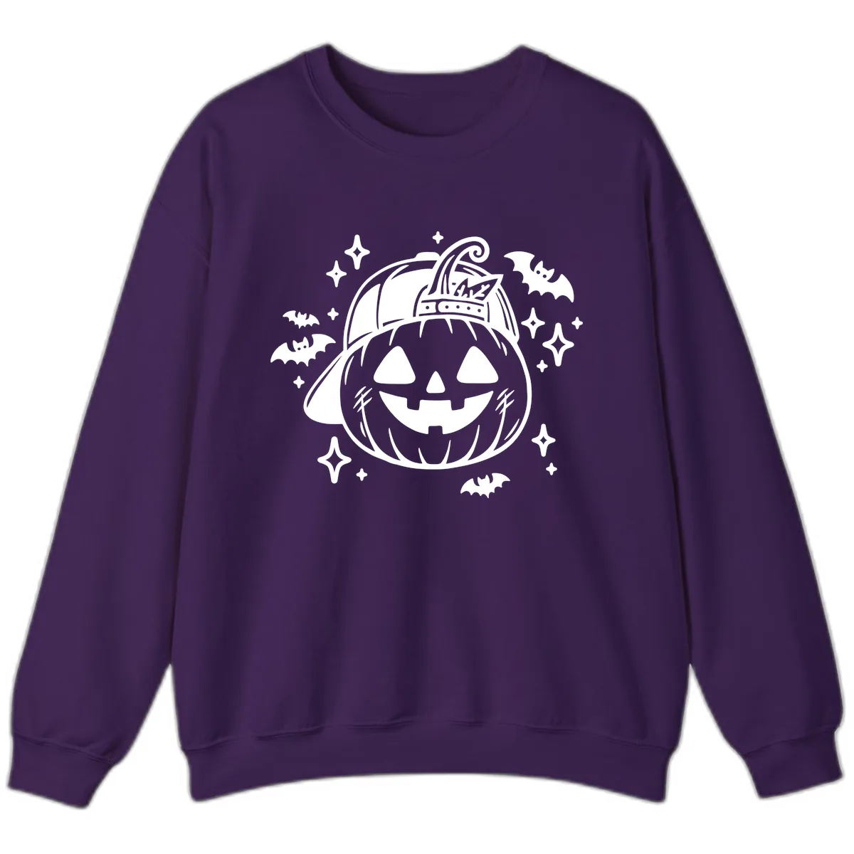 Cool Pumpkin In A Baseball Cap Sweatshirt in Purple