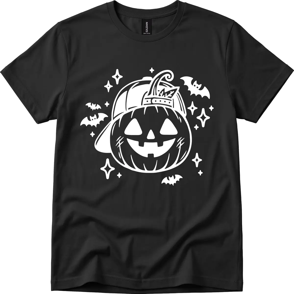 Cool Pumpkin In A Baseball Cap T-Shirt in Black