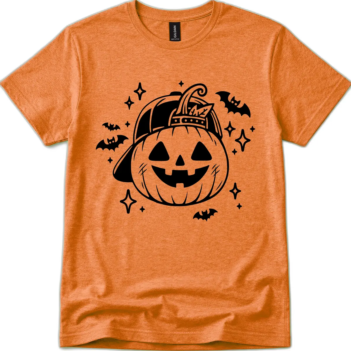 Cool Pumpkin In A Baseball Cap T-Shirt in Heather Orange