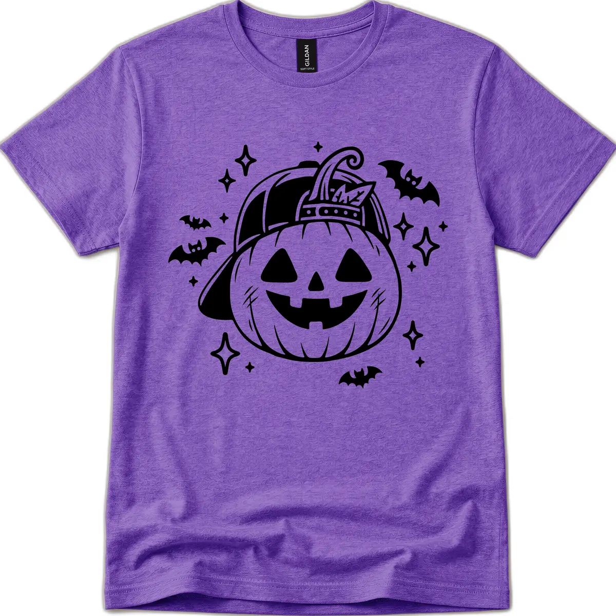 Cool Pumpkin In A Baseball Cap T-Shirt in Heather Purple