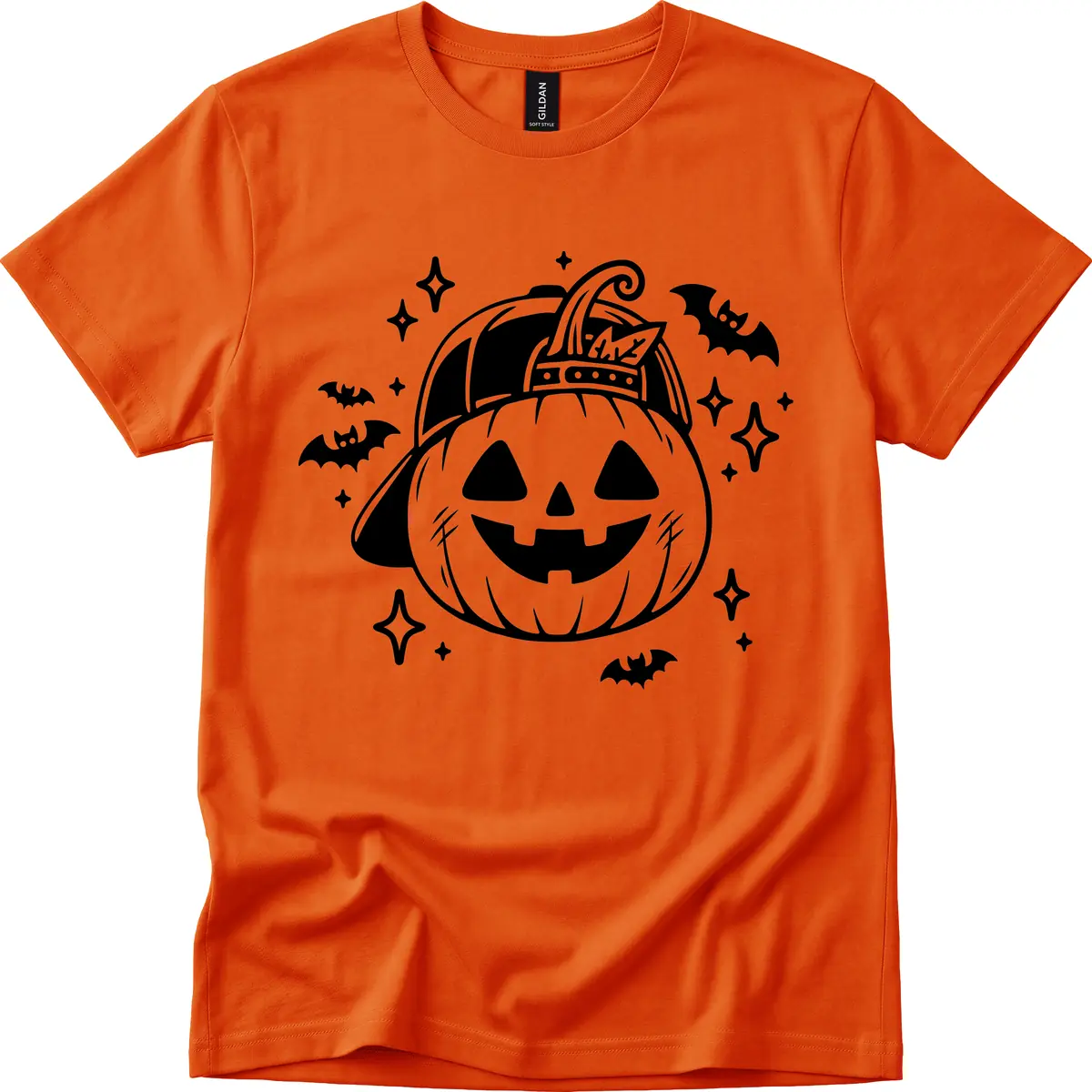Cool Pumpkin In A Baseball Cap T-Shirt in Orange