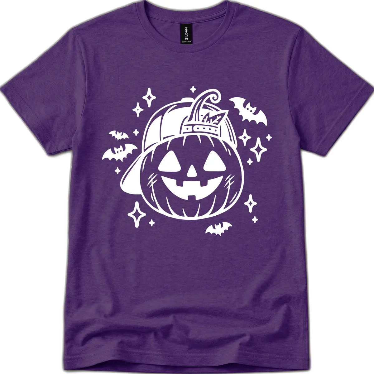 Cool Pumpkin In A Baseball Cap T-Shirt in Purple