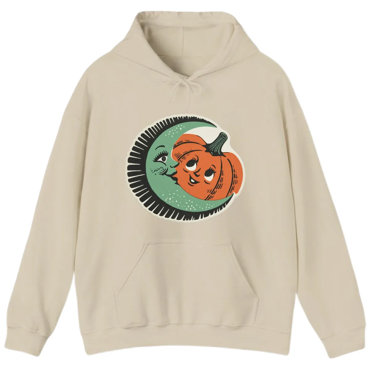 Happy Moon and Pumpkin Pals Hoodie in Sand