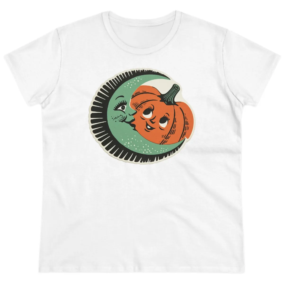 Happy Moon and Pumpkin Pals Ladies Tee in White