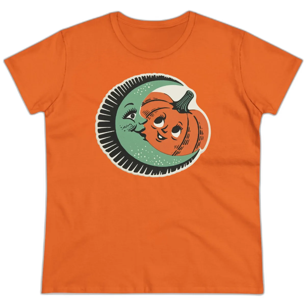 Happy Moon and Pumpkin Pals Ladies Tee in Orange