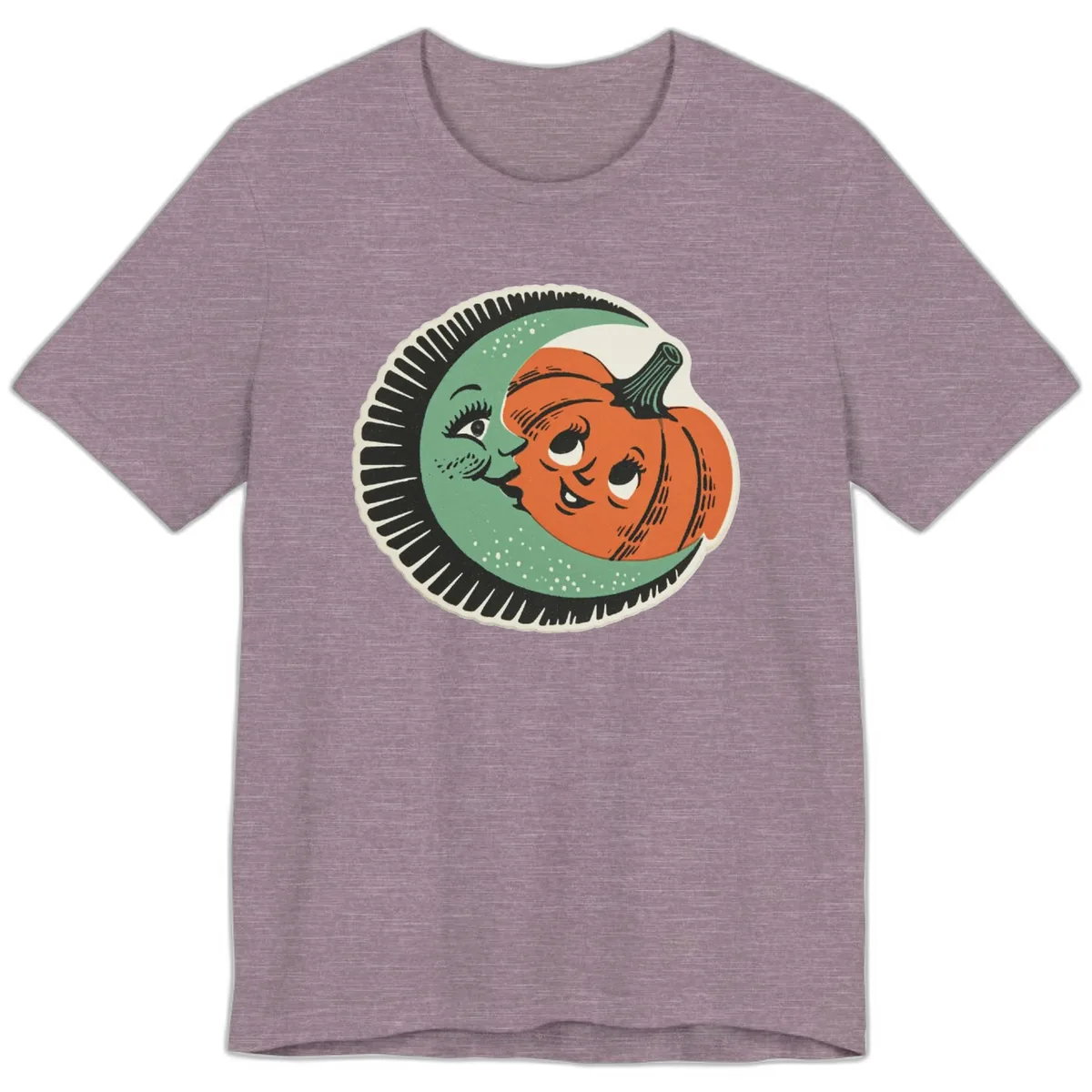 Happy Moon and Pumpkin Pals Premium T-Shirt in Heather Purple