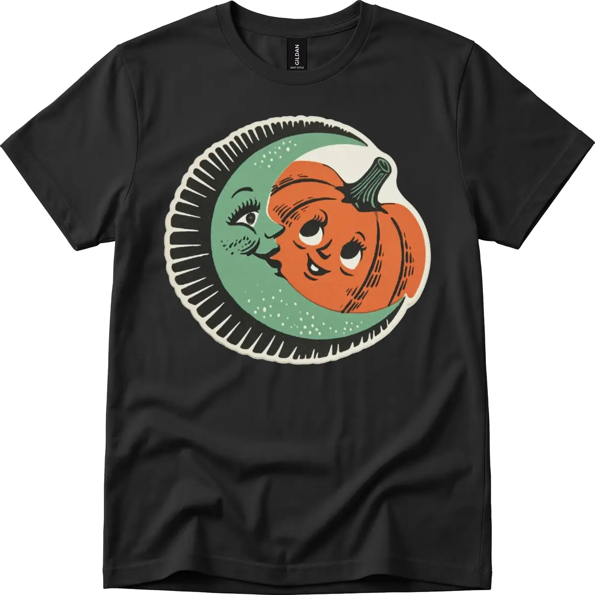 Happy Moon and Pumpkin Pals T-Shirt in Black