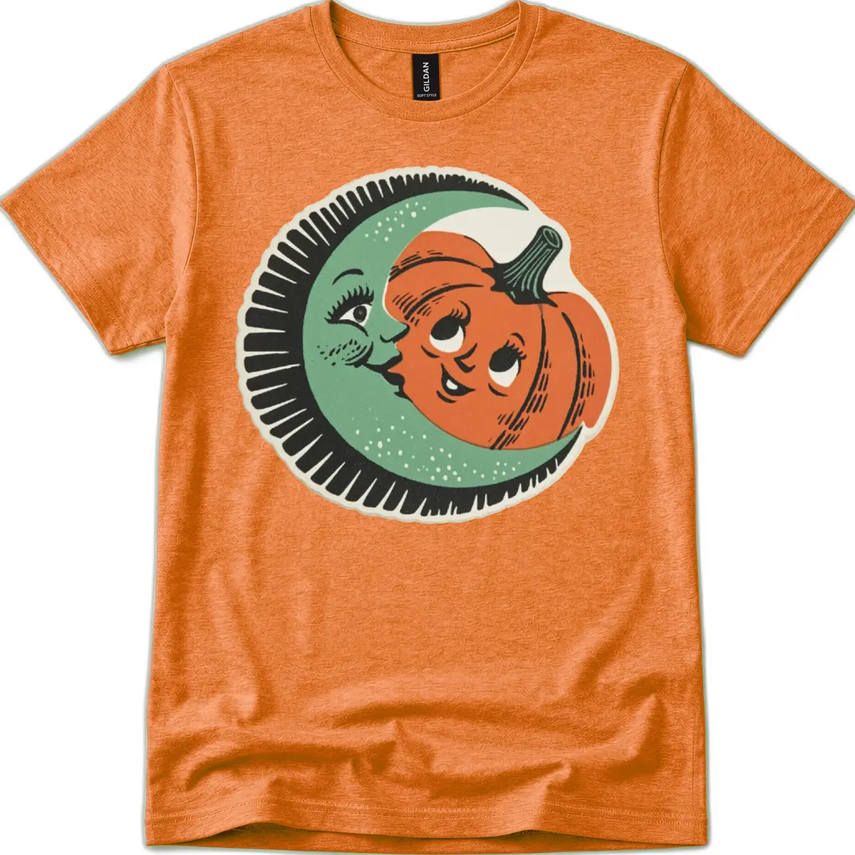 Happy Moon and Pumpkin Pals T-Shirt in Heather Orange