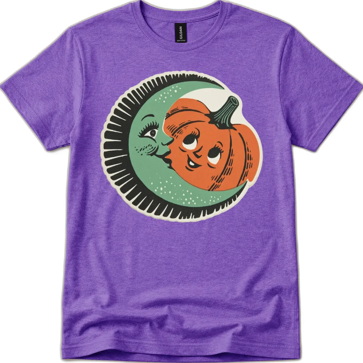 Happy Moon and Pumpkin Pals T-Shirt in Heather Purple