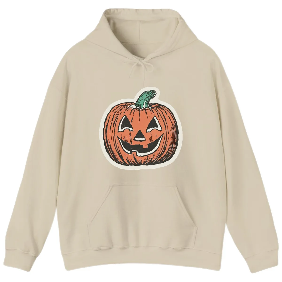 Spooky Grinning Jack O Lantern Hoodie in Sand