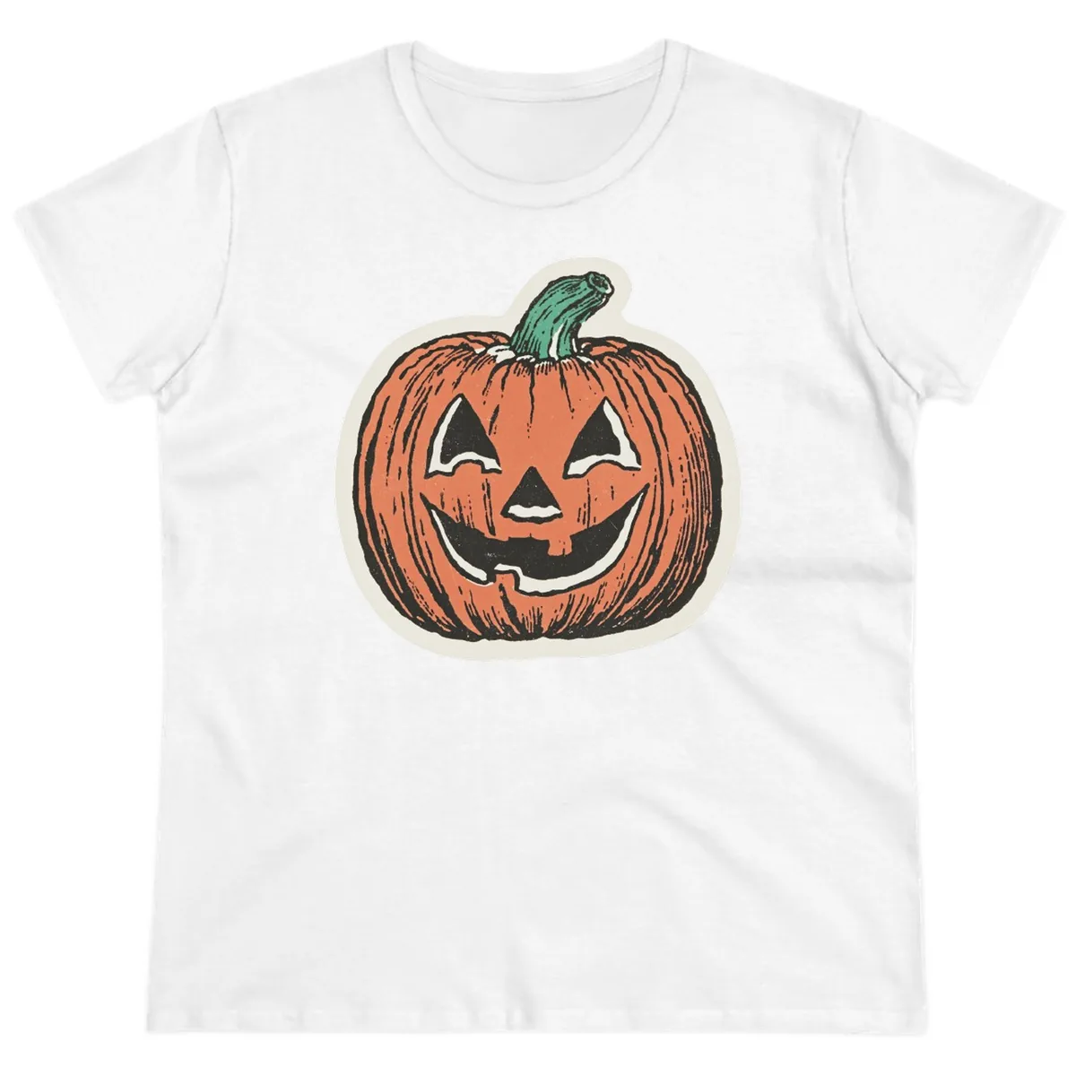 Spooky Grinning Jack O Lantern Ladies Tee in White