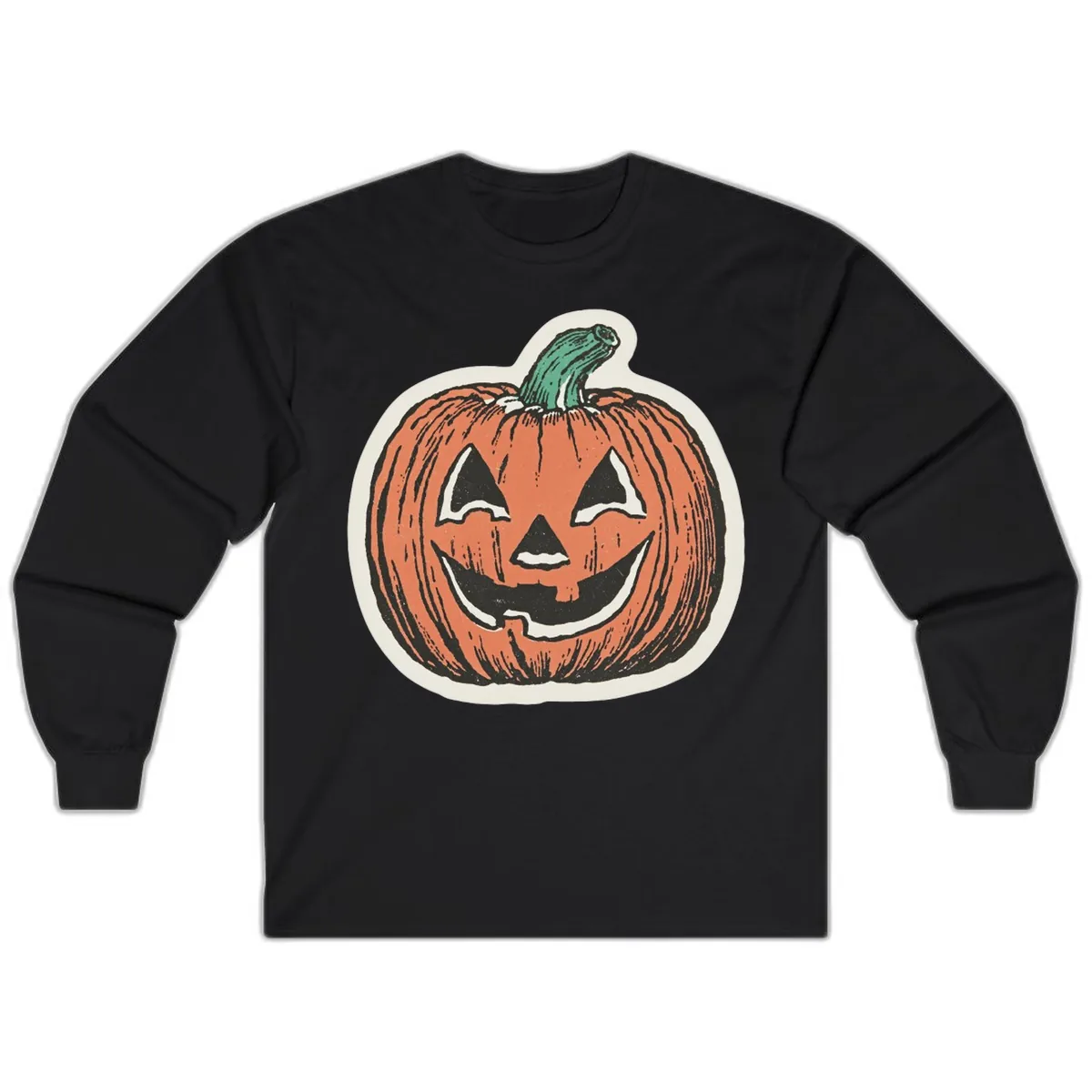 Spooky Grinning Jack O Lantern Long Sleeve in Black