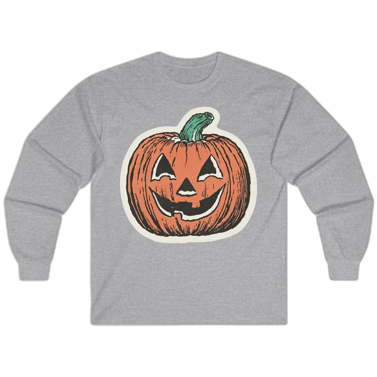 Spooky Grinning Jack O Lantern Long Sleeve in Sport Grey