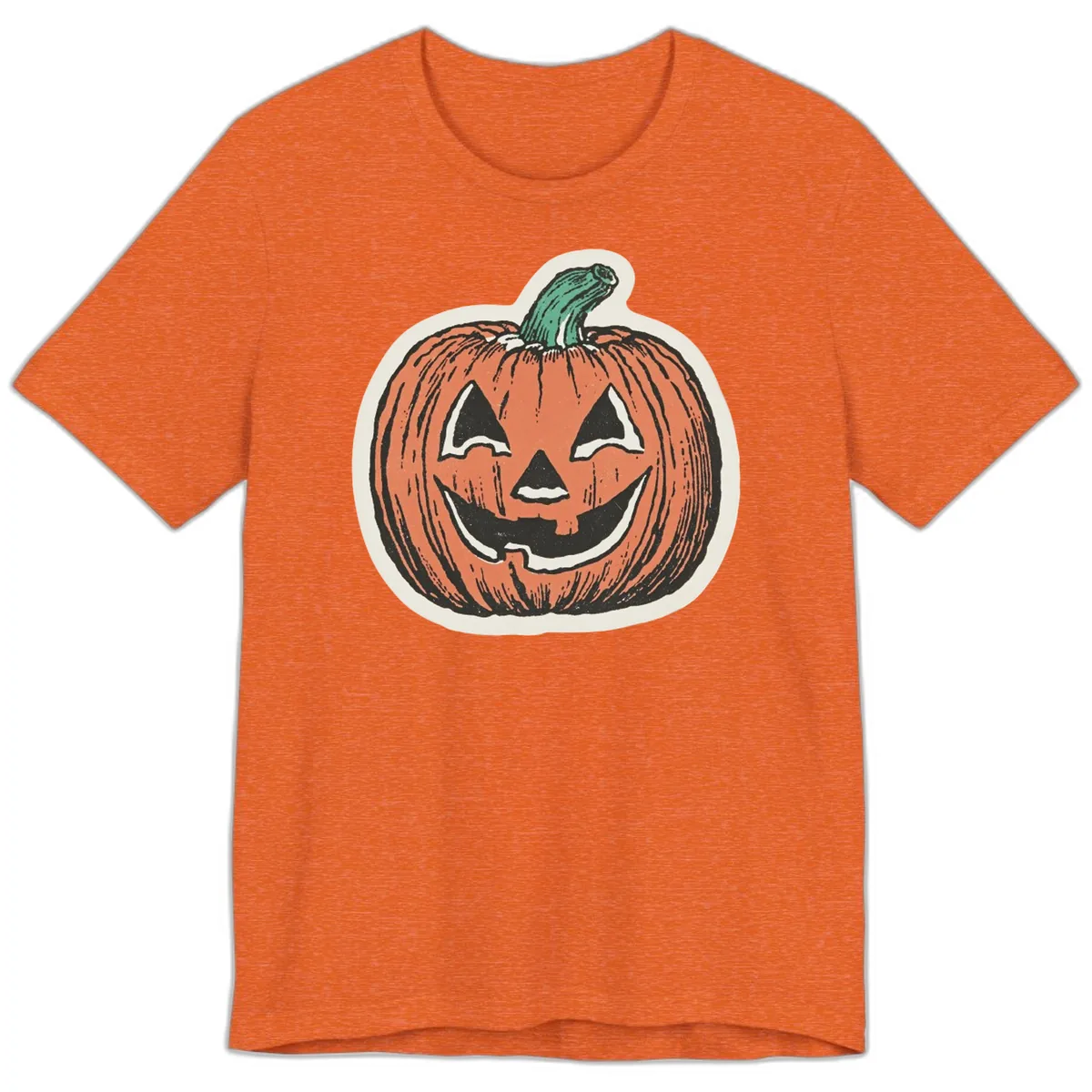 Spooky Grinning Jack O Lantern Premium T-Shirt in Heather Orange