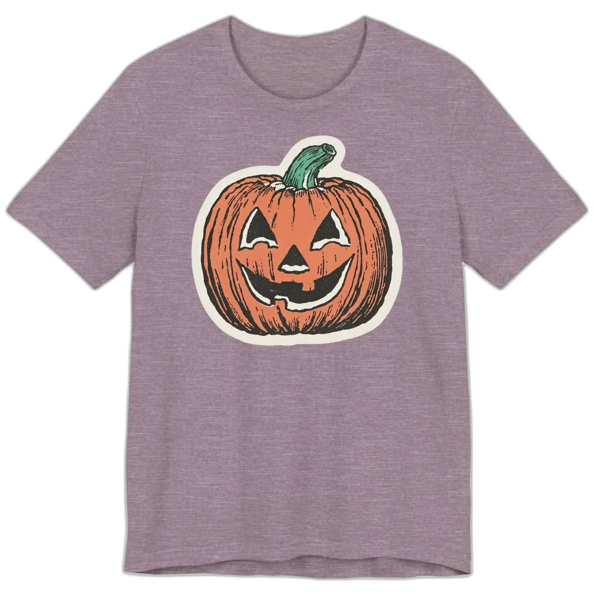 Spooky Grinning Jack O Lantern Premium T-Shirt in Heather Purple