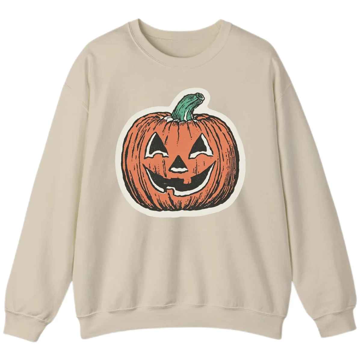 Spooky Grinning Jack O Lantern Sweatshirt in Sand