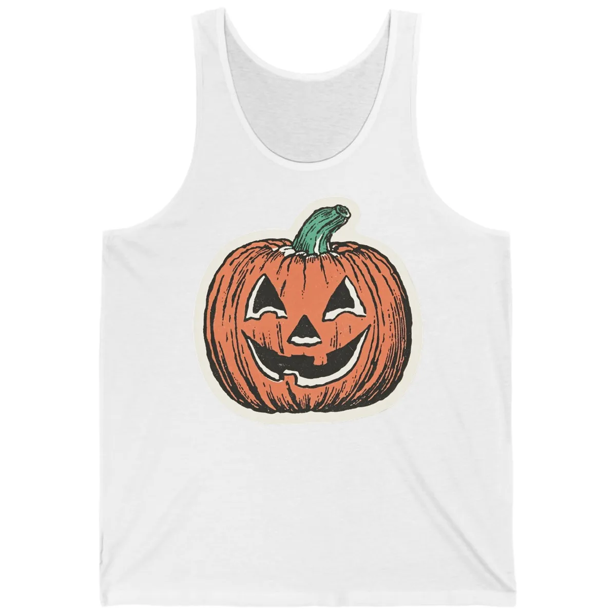Spooky Grinning Jack O Lantern Tank in White
