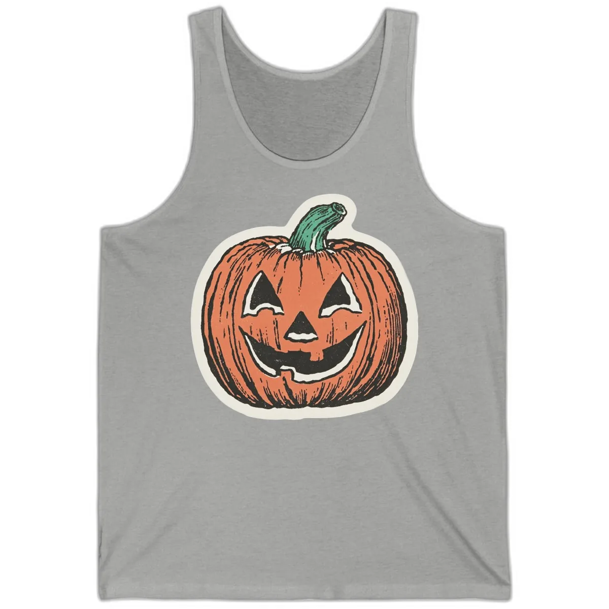 Spooky Grinning Jack O Lantern Tank in Athletic Heather