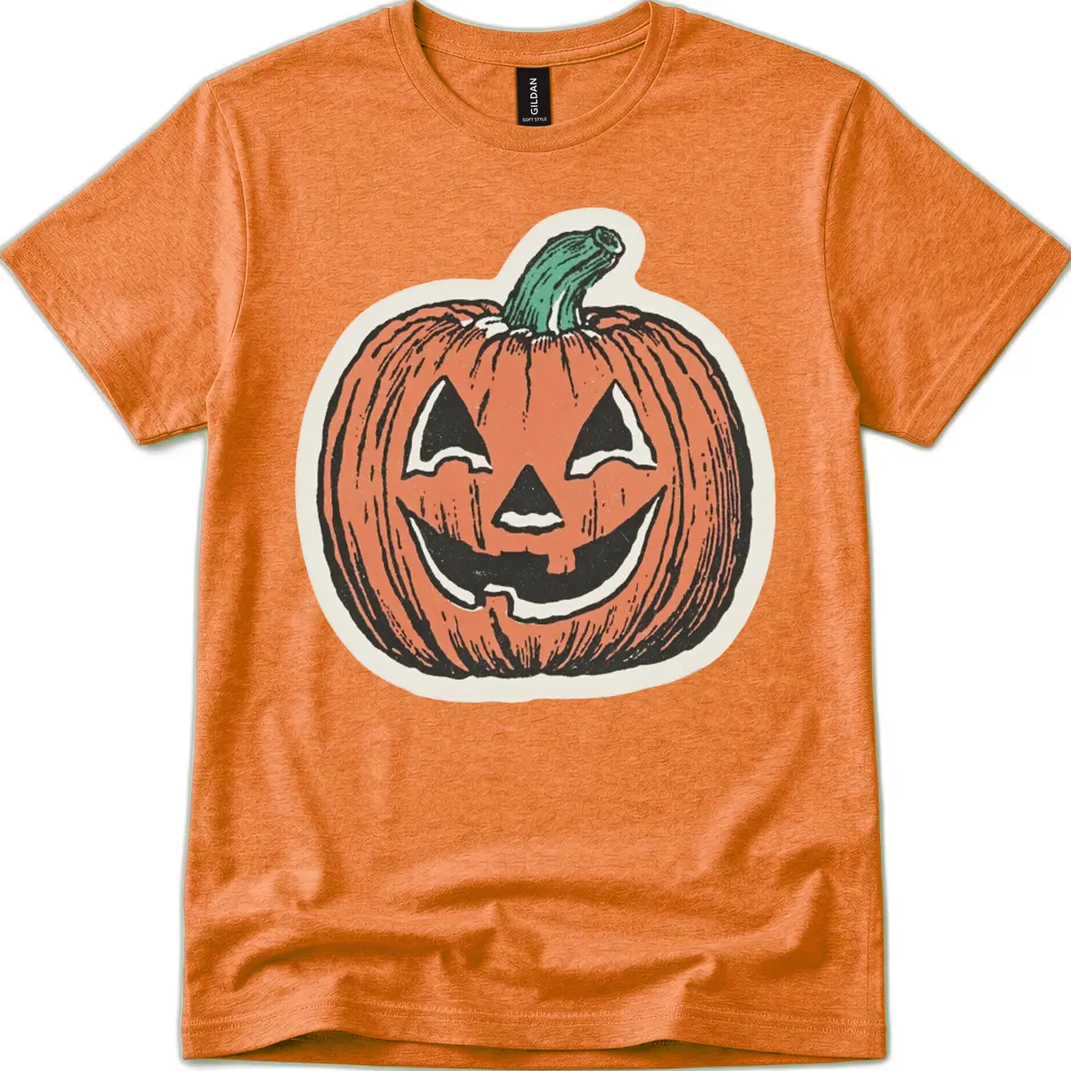 Spooky Grinning Jack O Lantern T-Shirt in Heather Orange