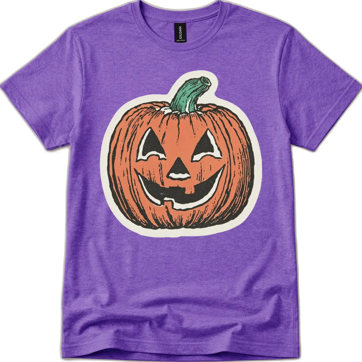 Spooky Grinning Jack O Lantern T-Shirt in Heather Purple