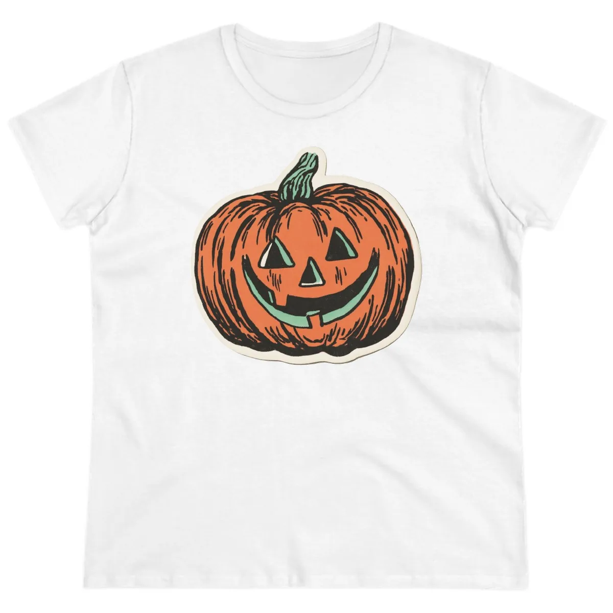 Classic Jack O Lantern Smile Ladies Tee in White