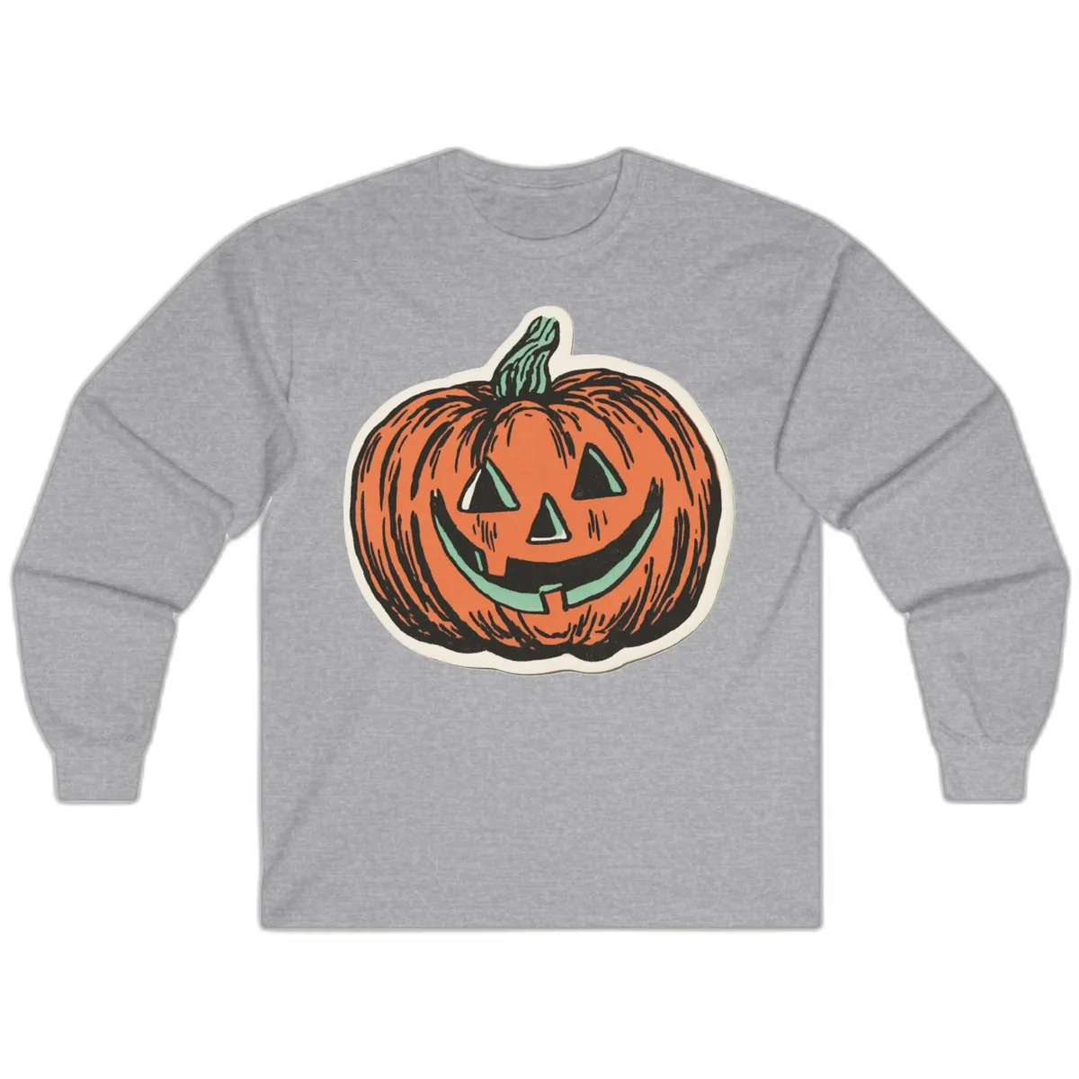 Classic Jack O Lantern Smile Long Sleeve in Sport Grey