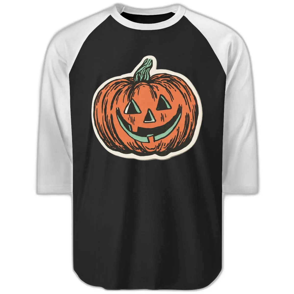 Classic Jack O Lantern Smile Raglan 3/4 in Black White