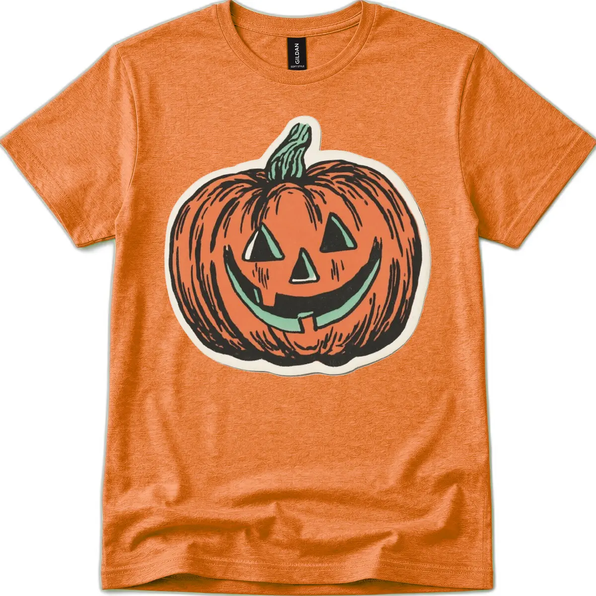 Classic Jack O Lantern Smile T-Shirt in Heather Orange