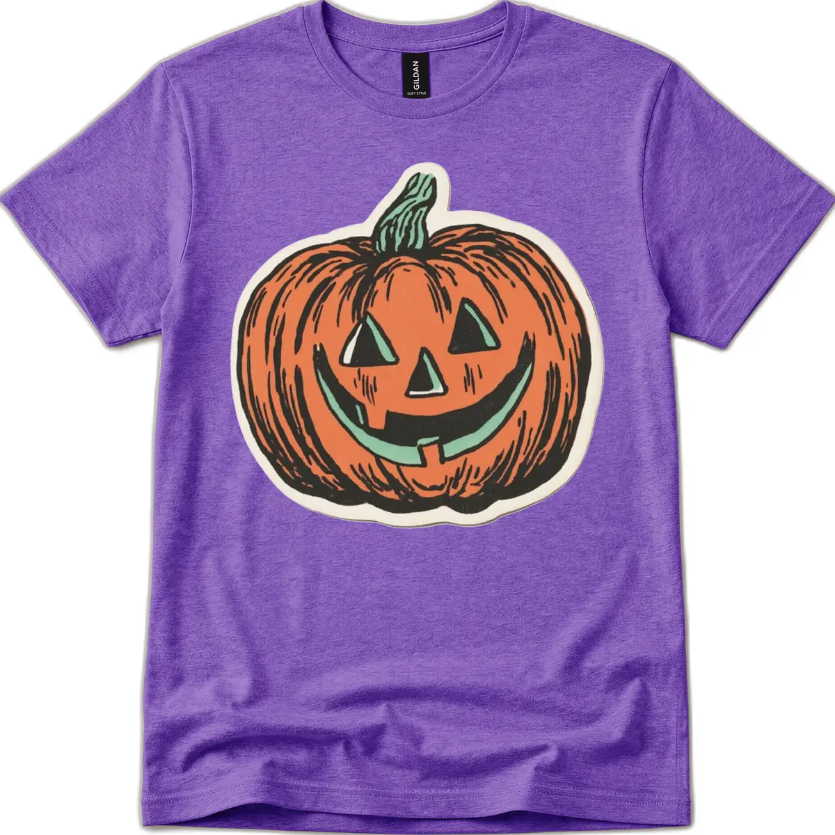 Classic Jack O Lantern Smile T-Shirt in Heather Purple