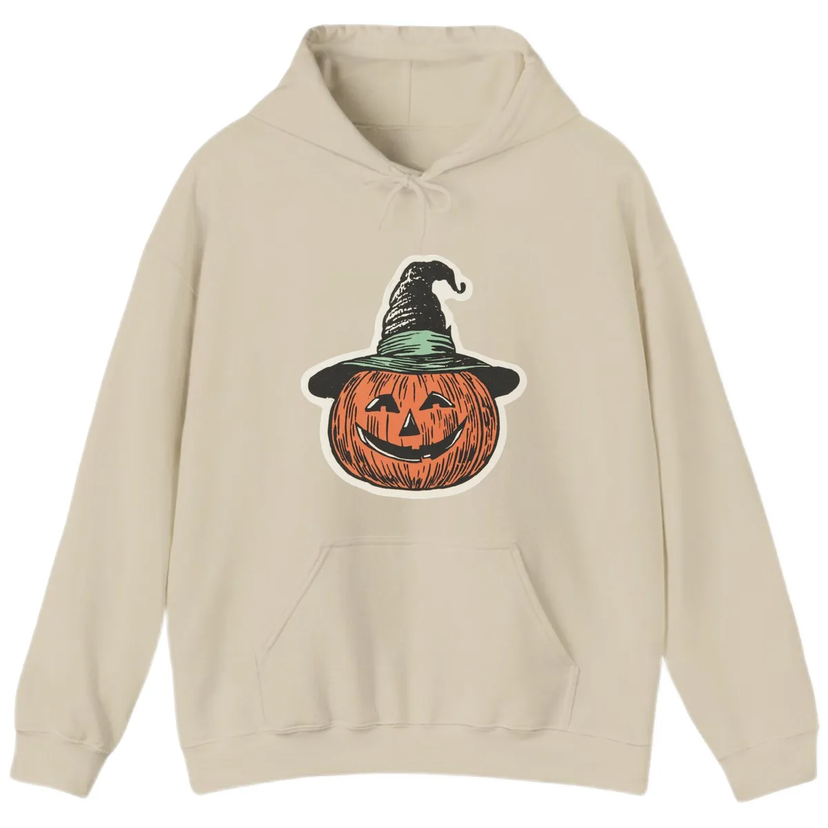 Jack-O-Lantern Witch Hat Halloween Hoodie in Sand