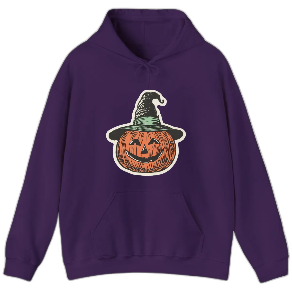Jack-O-Lantern Witch Hat Halloween Hoodie in Purple