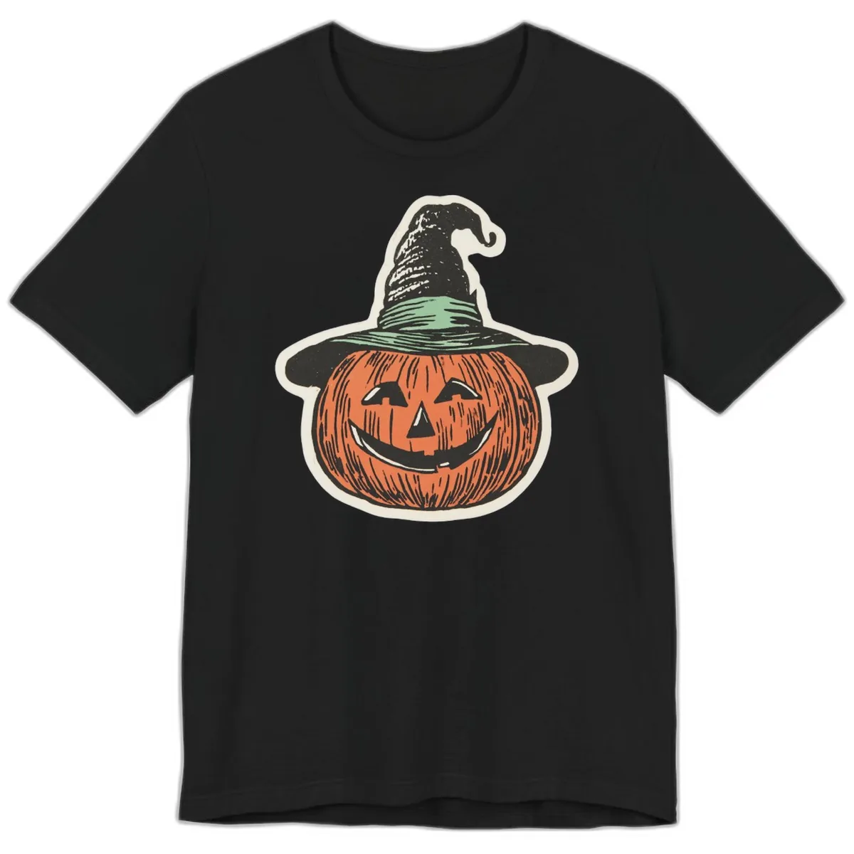 Jack-O-Lantern Witch Hat Halloween Premium T-Shirt in Black