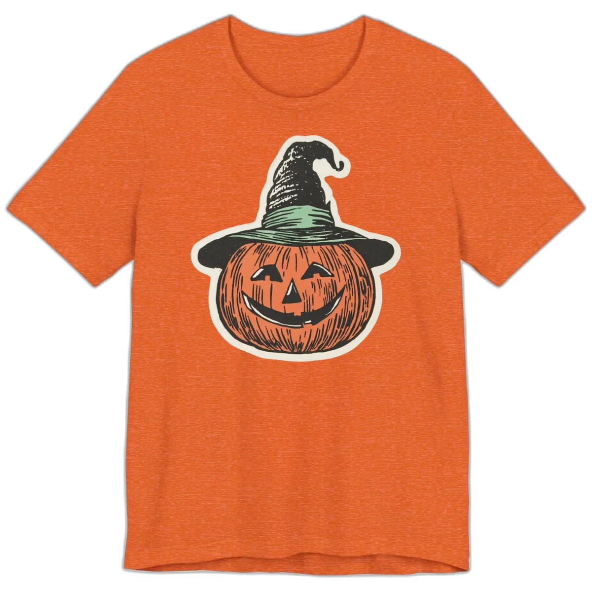 Jack-O-Lantern Witch Hat Halloween Premium T-Shirt in Heather Orange