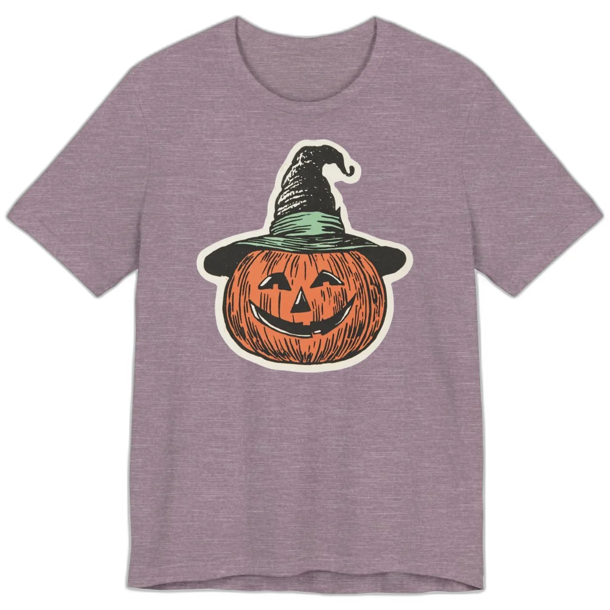 Jack-O-Lantern Witch Hat Halloween Premium T-Shirt in Heather Purple