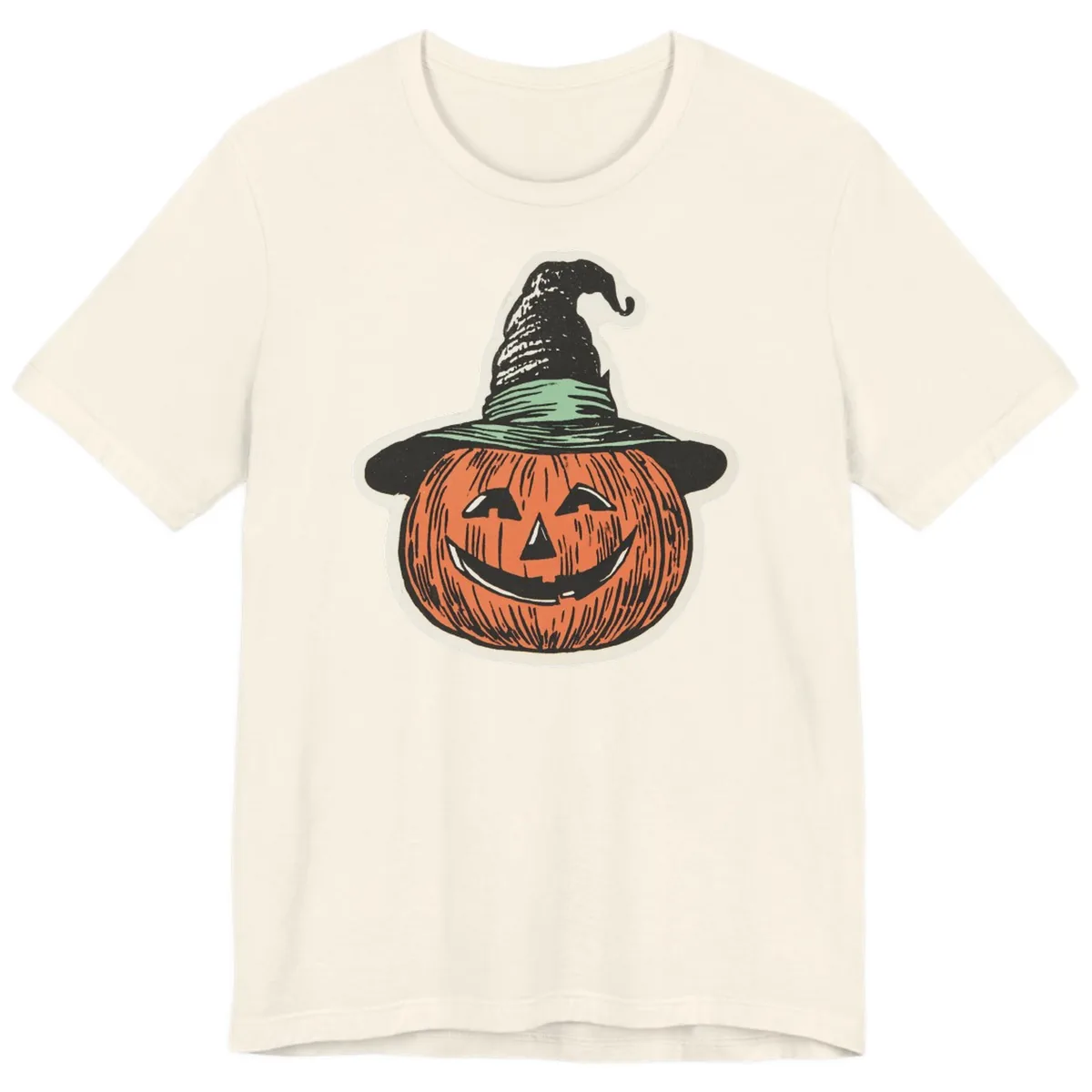 Jack-O-Lantern Witch Hat Halloween Premium T-Shirt in Natural