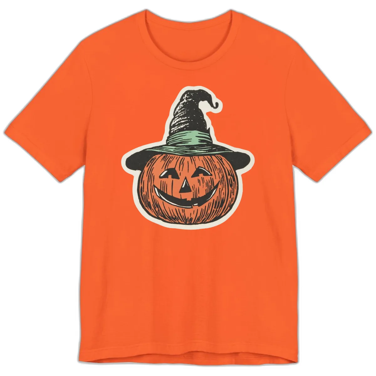 Jack-O-Lantern Witch Hat Halloween Premium T-Shirt in Orange