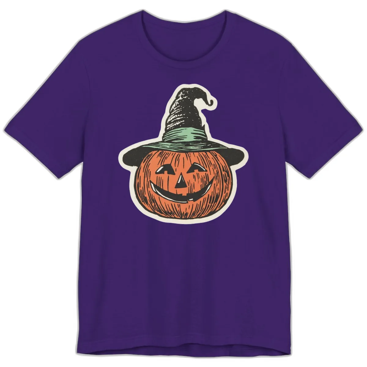 Jack-O-Lantern Witch Hat Halloween Premium T-Shirt in Team Purple