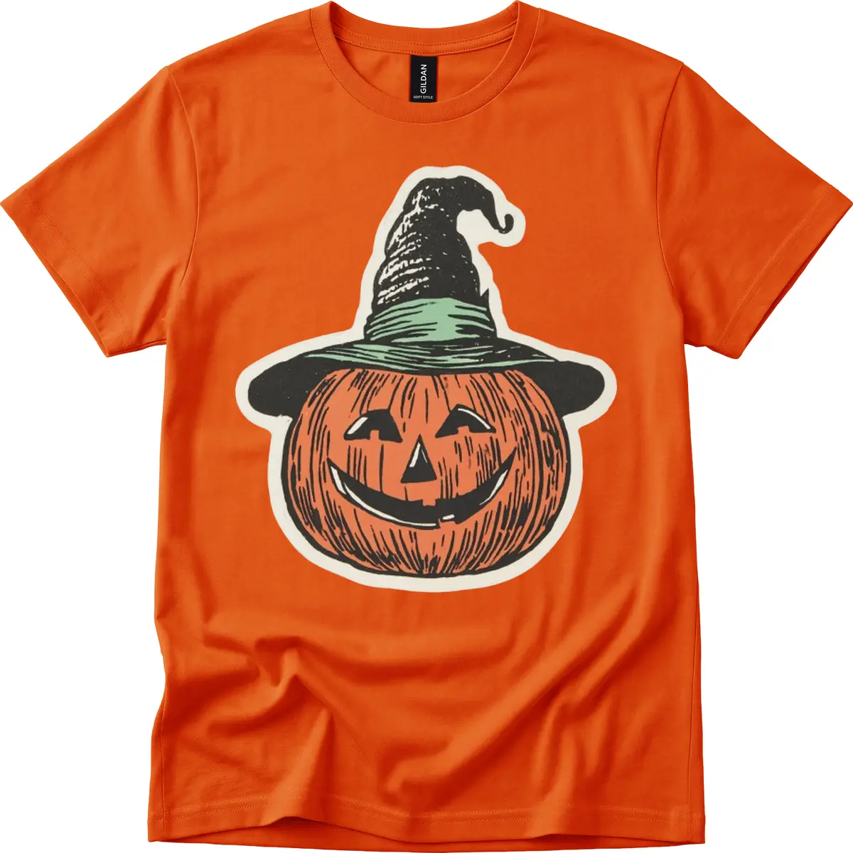 Jack-O-Lantern Witch Hat Halloween T-Shirt in Orange