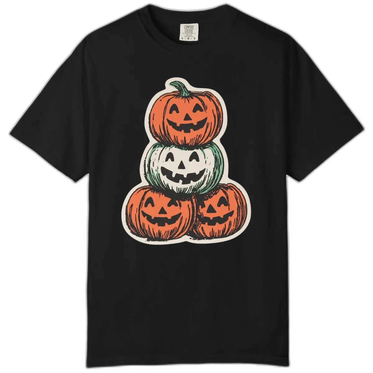 Stacked Halloween Jack-o'-Lanterns Trio Comfort Color in Black