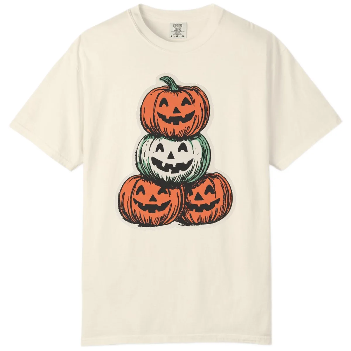 Stacked Halloween Jack-o'-Lanterns Trio Comfort Color in Ivory