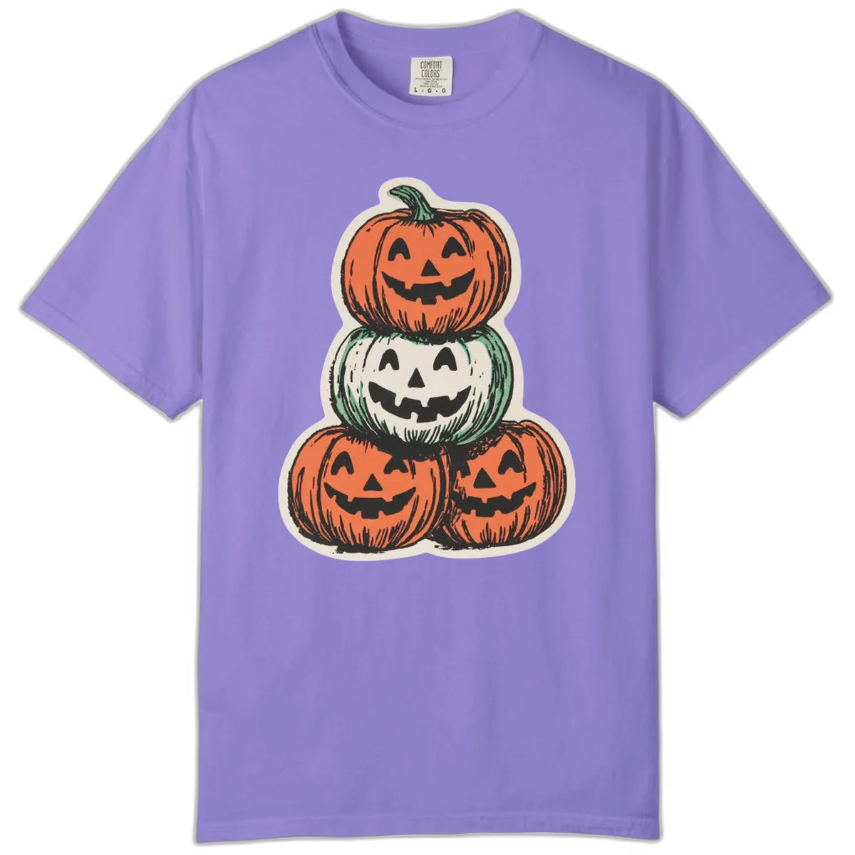 Stacked Halloween Jack-o'-Lanterns Trio Comfort Color in Violet