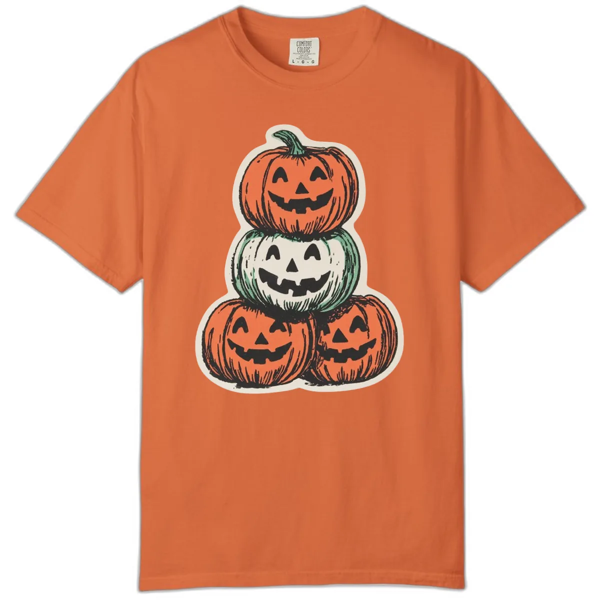 Stacked Halloween Jack-o'-Lanterns Trio Comfort Color in Burnt Orange