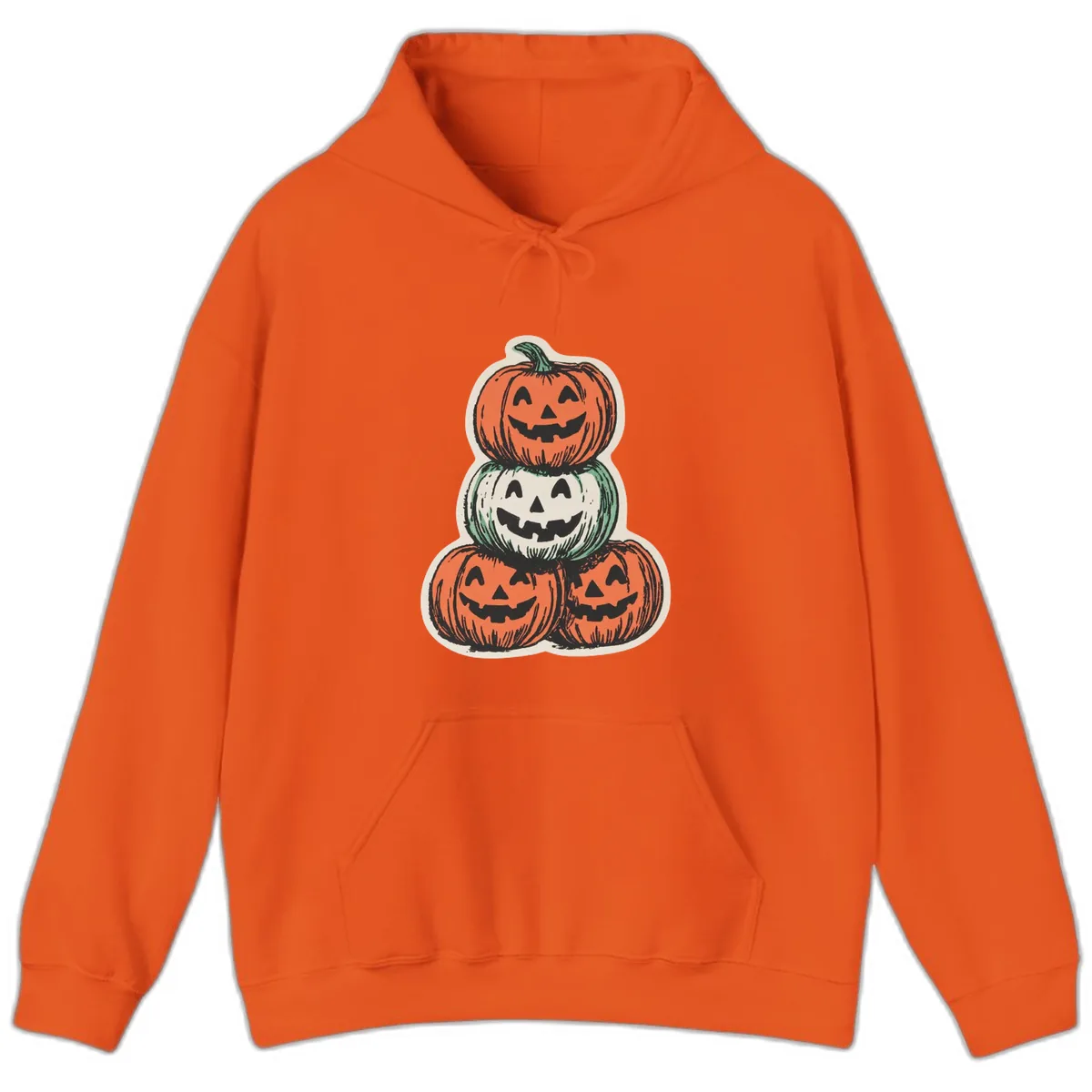 Stacked Halloween Jack-o'-Lanterns Trio Hoodie in Orange
