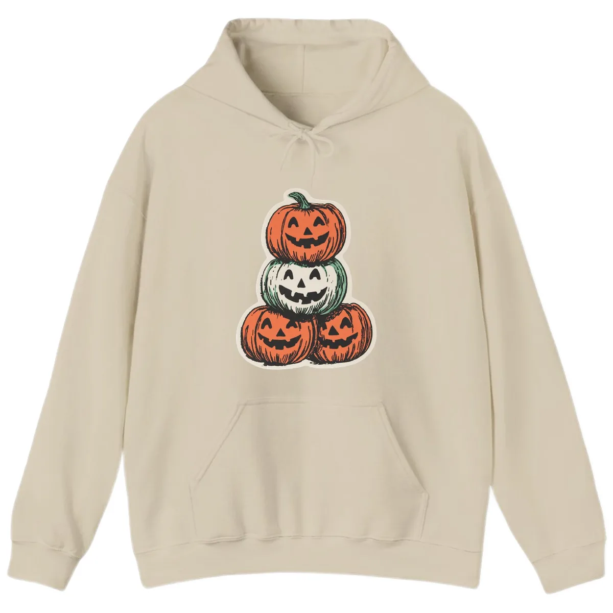 Stacked Halloween Jack-o'-Lanterns Trio Hoodie in Sand